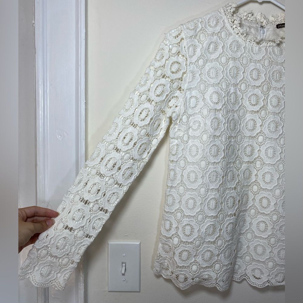 J. McLaughlin Loni Floral Eyelet Crochet Long Sleeve Blouse White Sz XS - Picture 5 of 11